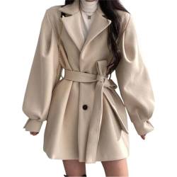 Onsoyours Wollmantel Damen Wolljacke Trenchcoat Elegant Langarm Revers Übergangsjacke Einfarbige Lässig Winter Mantel Outwear Windjacke Freizeitmantel mit Gürtel A Aprikose M von Onsoyours