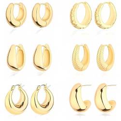 Onvavient Hoop Ohrringe Set 14K Gold Hoop Ohrringe,6 Paar gold silver Plated Hoop Ohrringe für Fraue und Mädchen,Hypoallergene Dickes Hoops-Ohrringe Set von Onvavient