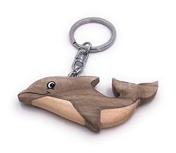 Onwomania - "-Delfin Delphin grau Schlüsselanhänger - Holz Glücksbringer ideal als Geschenk z.B. für den besten Freund, die beste Freundin, Mama - Für Männer, Frauen & Kinder von Onwomania