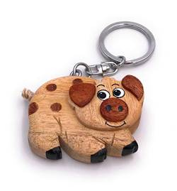 Onwomania - "-Schwein Glücksbringer Neujahr Schlüsselanhänger - Holz Glücksbringer ideal als Geschenk z.B. für den besten Freund, die beste Freundin, Mama - Für Männer, Frauen & Kinder von Onwomania