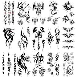 Oottati 15 Sheets Small Cute Hand Arm Temporary Tattoo Stickers Black Dragon Snake Star Cross Wolf Flower Scorpion Spider Totem von Oottati