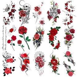 Oottati 15 Sheets Small Cute Hand Arm Temporary Tattoo Stickers Red Rose Skull Tiger Butterfly Snake von Oottati