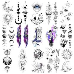 Oottati 15 Sheets Small Cute Hand Arm Temporary Tattoo Stickers Space Astronaut Planet Sun Moon Whale von Oottati