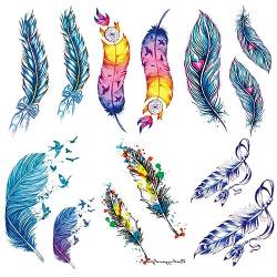 Oottati 6 Sheets Temporary Tattoo Stickers Colorful Blue Feather Dream Cather Cesarean Section Scar Cover von Oottati
