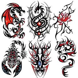 Oottati 6 Sheets Waterproof Arm Temporary Tattoo Stickers Black Red Jewels Evil Dragon Scorpion Flower Tribal Totem Lotus von Oottati