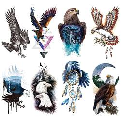 Oottati 8 Blätter Wasserfest Temporäre Tattoos Fake Tätowierung Arm Eagle Falcon Dream Catcher Mountain Moon von Oottati