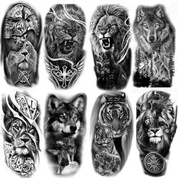 Oottati 8 Sheets Waterproof Arm Fake Temporary Tattoo Stickers Black Gray Forest Lion Wolf Tiger Compass Cross Poker Card Warrior von Oottati