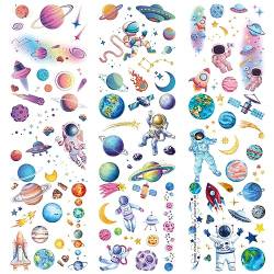 Oottati 9 Sheets Temporary Tattoo Stickers Sparkling Pink Gradual Space Astronaut Planet Earth Rocket Space Station von Oottati