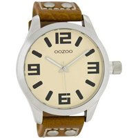 OOZOO Quarzuhr Basic Line Armbanduhr C1052 creme-cognac Lederband mit Nieten 47 mm von Oozoo