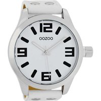 OOZOO Quarzuhr Basic XXL Herrenuhr C1000 Weiss Lederband 50 mm von Oozoo