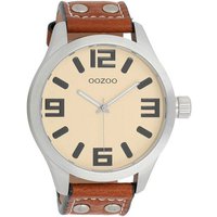 OOZOO Quarzuhr Basic XXL Herrenuhr C1002 Creme Lederband Cognac 50 mm von Oozoo