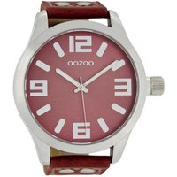 OOZOO Quarzuhr Basic XXL Herrenuhr C1009 Korallrot Lederband 50 mm von Oozoo