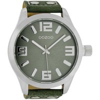 OOZOO Quarzuhr Basic XXL Herrenuhr C1011 Grün Lederband 50 mm von Oozoo
