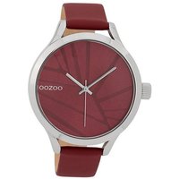 OOZOO Quarzuhr Oozoo Damen Armbanduhr OOZOO Timepieces, (Analoguhr), Damenuhr rund, groß (ca. 43mm), Lederarmband rot, Fashion von Oozoo