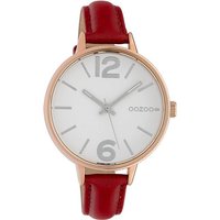 OOZOO Quarzuhr Oozoo Damen Armbanduhr OOZOO Timepieces, Damenuhr rund, groß (ca. 42mm), Lederarmband rot, Fashion von Oozoo