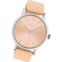 OOZOO Quarzuhr Oozoo Damen Armbanduhr Timepieces, Damenuhr Lederarmband beige, rosa, rundes Gehäuse, groß (ca. 42mm) von Oozoo