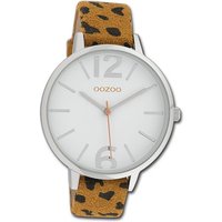 OOZOO Quarzuhr Oozoo Damen Armbanduhr Timepieces, Damenuhr Lederarmband dunkelgelb, schwarz, rundes Gehäuse, groß (43mm) von Oozoo
