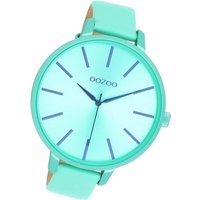 OOZOO Quarzuhr Oozoo Damen Armbanduhr Timepieces, Damenuhr Lederarmband grün, rundes Gehäuse, extra groß (ca. 48mm) von Oozoo