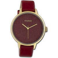 OOZOO Quarzuhr Oozoo Damen Armbanduhr Timepieces, Damenuhr Lederarmband rot, rundes Gehäuse, groß (ca. 42mm) von Oozoo