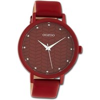 OOZOO Quarzuhr Oozoo Damen Armbanduhr Timepieces, Damenuhr Lederarmband rot, rundes Gehäuse, groß (ca. 45mm) von Oozoo