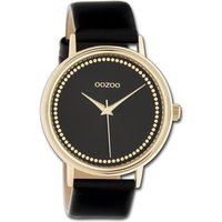 OOZOO Quarzuhr Oozoo Damen Armbanduhr Timepieces, Damenuhr Lederarmband schwarz, rundes Gehäuse, groß (ca. 42mm) von Oozoo