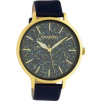 OOZOO Quarzuhr Oozoo Damen Armbanduhr Timepieces Analog, Damenuhr rund, extra groß (ca. 48mm), Lederarmband dunkelblau, Fashion von Oozoo