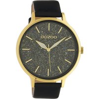 OOZOO Quarzuhr Oozoo Damen Armbanduhr Timepieces Analog, Damenuhr rund, extra groß (ca. 48mm), Lederarmband schwarz, Fashion von Oozoo