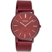 OOZOO Quarzuhr Oozoo Damen Armbanduhr Ultra Slim, Damenuhr Edelstahlarmband rot burgund, rundes Gehäuse, mittel ca 40mm von Oozoo