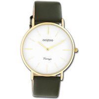 OOZOO Quarzuhr Oozoo Damen Armbanduhr Ultra Slim, Damenuhr Lederarmband olivgrün, rundes Gehäuse, groß (ca. 40mm) von Oozoo