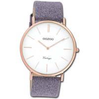 OOZOO Quarzuhr Oozoo Damen Armbanduhr Ultra Slim, Damenuhr Lederarmband violett, rundes Gehäuse, groß (ca. 40mm) von Oozoo