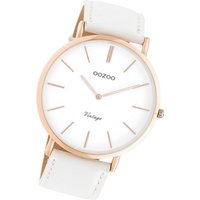 OOZOO Quarzuhr Oozoo Damen Armbanduhr Vintage Analog, Damenuhr Lederarmband weiß, rundes Gehäuse, groß (ca. 44mm) von Oozoo