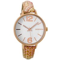 OOZOO Quarzuhr Oozoo Damen Armbanduhr pink gold, Damenuhr rund, mittel (ca. 38mm) Lederarmband, Fashion-Style von Oozoo