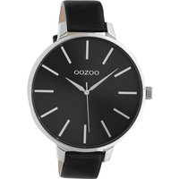 OOZOO Quarzuhr Oozoo Damen Armbanduhr schwarz Analog, Damenuhr rund, extra groß (ca. 48mm) Lederarmband, Casual-Style von Oozoo