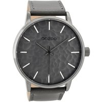 OOZOO Quarzuhr Oozoo Herren Armband-Uhr grau, Herrenuhr rund, extra groß (ca. 48mm) Lederarmband, Fashion-Style von Oozoo