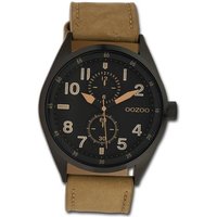 OOZOO Quarzuhr Oozoo Herren Armbanduhr Timepieces, Herrenuhr Lederarmband hellbraun, rundes Gehäuse, groß (ca. 42mm) von Oozoo