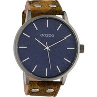 OOZOO Quarzuhr Oozoo Herren Armbanduhr Timepieces Analog, Herrenuhr rund, extra groß (ca. 48mm), Lederarmband camouflage, gelb von Oozoo