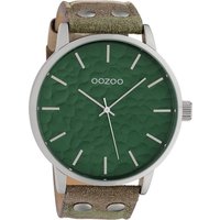 OOZOO Quarzuhr Oozoo Herren Armbanduhr Timepieces Analog, Herrenuhr rund, extra groß (ca. 48mm), Lederarmband camouflage, grün von Oozoo