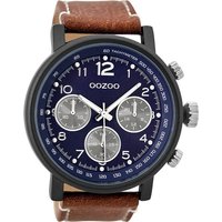 OOZOO Quarzuhr Oozoo Herren Armbanduhr braun Analog, Herrenuhr rund, extra groß (ca. 48mm) Lederarmband, Casual-Style von Oozoo