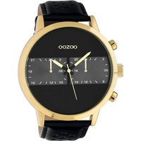 OOZOO Quarzuhr Oozoo Herren Armbanduhr schwarz Analog, Herrenuhr rund, extra groß (ca. 50mm) Lederarmband, Fashion-Style von Oozoo