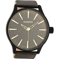 OOZOO Quarzuhr Oozoo Quarzuhr Herren schwarz Timepieces, Herrenuhr Lederarmband braun, rundes Gehäuse, extra groß (ca. 50mm) von Oozoo