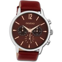 OOZOO Quarzuhr Oozoo Unisex Armbanduhr Timepieces, Damen, Herrenuhr Lederarmband rot, rundes Gehäuse, extra groß (48mm) von Oozoo