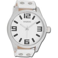 OOZOO Quarzuhr Oozoo Unisex Armbanduhr Timepieces, Damen-Herrenuhr Lederarmband weiß, rundes Gehäuse, groß (ca. 51mm) von Oozoo
