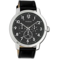 OOZOO Quarzuhr Oozoo Unisex Armbanduhr Timepieces, Herren, Damenuhr Lederarmband schwarz, rundes Gehäuse, groß (ca. 45mm) von Oozoo