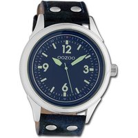 OOZOO Quarzuhr Oozoo Unisex Armbanduhr Timepieces, Unisexuhr Lederarmband blau camouflage, rundes Gehäuse, groß (48mm) von Oozoo