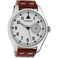 OOZOO Quarzuhr Oozoo Unisex Armbanduhr Timepieces, Unisexuhr Lederarmband braun, rundes Gehäuse, extra groß (ca. 50mm) von Oozoo