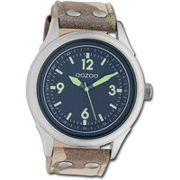 OOZOO Quarzuhr Oozoo Unisex Armbanduhr Timepieces, Unisexuhr Lederarmband camouflage, braun, rund, extra groß (ca. 48mm) von Oozoo