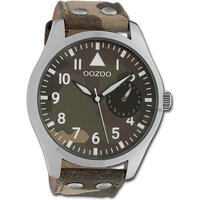 OOZOO Quarzuhr Oozoo Unisex Armbanduhr Timepieces, Unisexuhr Lederarmband camouflage, grün, rund, extra groß (ca. 50mm) von Oozoo