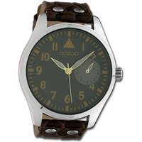 OOZOO Quarzuhr Oozoo Unisex Armbanduhr Timepieces, Unisexuhr Lederarmband dunkelbraun, rundes Gehäuse, extra groß (50mm) von Oozoo