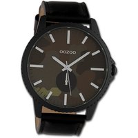 OOZOO Quarzuhr Oozoo Unisex Armbanduhr Timepieces, Unisexuhr Lederarmband schwarz, rundes Gehäuse, extra groß (ca. 48mm) von Oozoo
