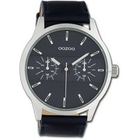OOZOO Quarzuhr Oozoo Unisex Armbanduhr Timepieces, Unisexuhr Lederband dunkelblau, rundes Gehäuse, extra groß (ca. 48mm) von Oozoo